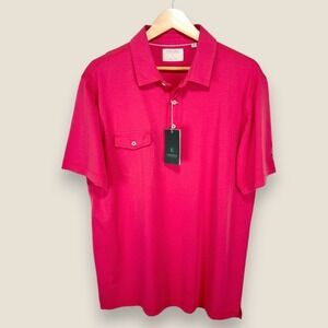 Linksoul Cotton Jersey Polo Shirt Men Large Pink Red Chest Pocket Logo Golf